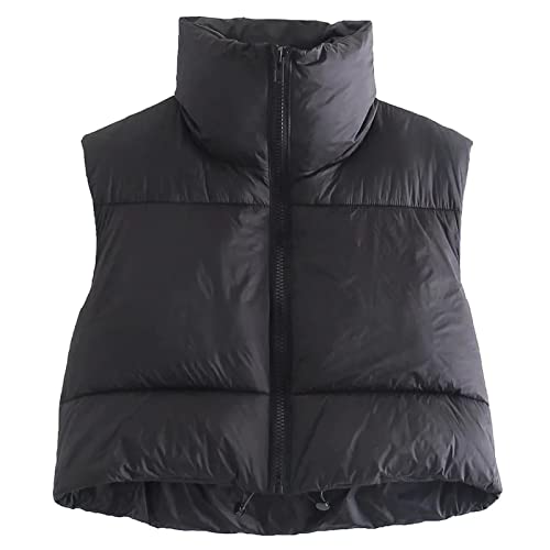 Minetom Kurz Weste Damen Kurze Steppweste Ärmellose Jacke Stehkragen Daunenweste mit Reißverschluss Winter Warm Leicht Gesteppt Übergangsjacke Mantel A Schwarz XL von Minetom