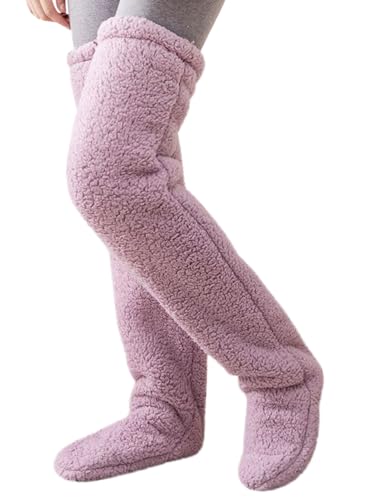 Minetom Kuschelsocken Damen Korallen Plüsch Overknee Socken Modisch Innen Hausschuhe Bodenschuhe Warm Haussocken Bequem Weich Stiefel B Violett 90 CM One Size von Minetom