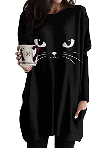Minetom Langarmshirt Damen V-Ausschnitt Druck Lose Langarm Oberteile Oversize Lang Sweatshirt Tops Asymmetrisch Saum Jumper Pullover Mit Taschen K Schwarz 01 M Minetom Langarmshirt Damen V-Ausschnitt Druck Lose Langarm Oberteile Oversize Lang Sweatshirt Tops Asymmetrisch Saum Jumper Pullover Mit Taschen K Schwarz 01 M von Minetom