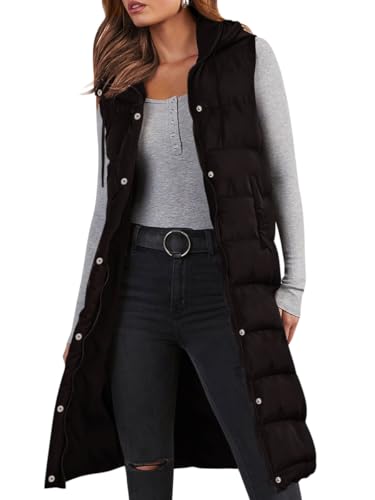 Minetom Lange Steppweste Damen Ärmellos Weste Mit Kapuze Einfarbig Winterjacke Wintermantel Reißverschluss Steppjacke Locker Longweste Steppmantel Kapuzenjacke Taschen A Schwarz S von Minetom