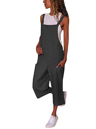 Minetom Langer Jumpsuit Damen Eleganter Sommer Overall Herbst Jogging Latzhosen Romper Playsuit Hosen Bequeme Lockere Lässige für Overall B Grau 36 von Minetom