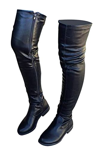 Minetom Langschaft Stiefel Damen PU Overknee Stiefel Schlupf Winterstiefel Reißverschluß Boots Blockabsatz Gefüttert Winter Herbst C Schwarz Plus Samt 43 EU von Minetom