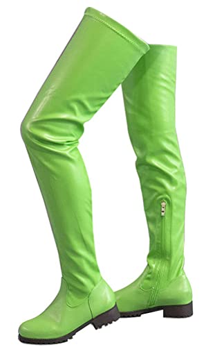 Minetom Langschaft Stiefel Damen PU Overknee Stiefel Schlupf Winterstiefel Reißverschluß Boots Blockabsatz Gefüttert Winter Herbst F Grün 39 EU von Minetom
