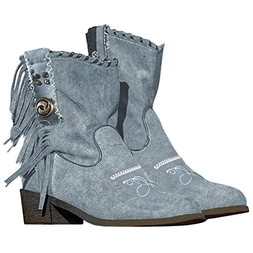 Minetom Langschaft Stiefel Damen Stiefeletten Wildleder Quaste Zipper Bootie Herbst Winter Stiefel Ankle Boots Westernstiefel Halbhohe Stiefel A Blau 40 EU von Minetom