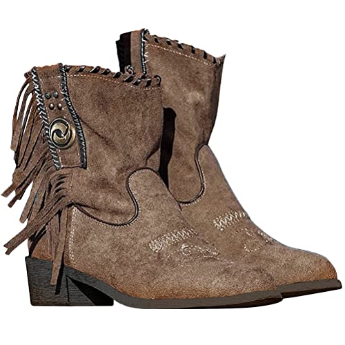 Minetom Langschaft Stiefel Damen Stiefeletten Wildleder Quaste Zipper Bootie Herbst Winter Stiefel Ankle Boots Westernstiefel Halbhohe Stiefel A Khaki 40 EU von Minetom