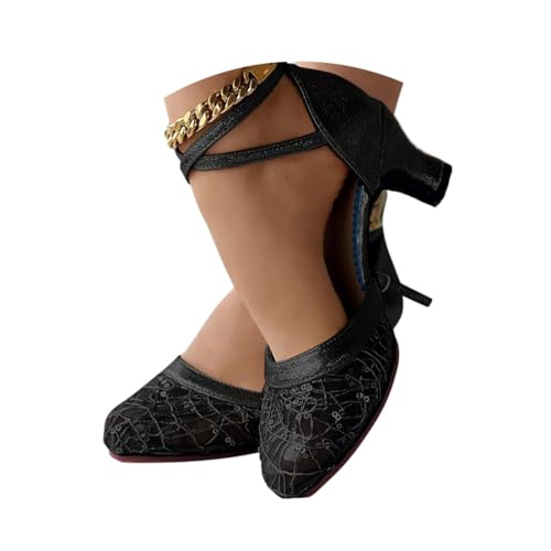 Minetom Latein Tanzschuhe Für Damen Pailletten Professionelle Ballsaal Party Salsa Tanzübung Geschlossen Performance Schuhe Abend Pumps A Schwarz 5 cm 38 EU von Minetom