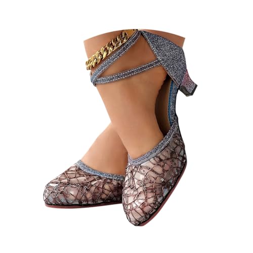 Minetom Latein Tanzschuhe Für Damen Pailletten Professionelle Ballsaal Party Salsa Tanzübung Geschlossen Performance Schuhe Abend Pumps B Blau 3.5 cm 42 EU von Minetom