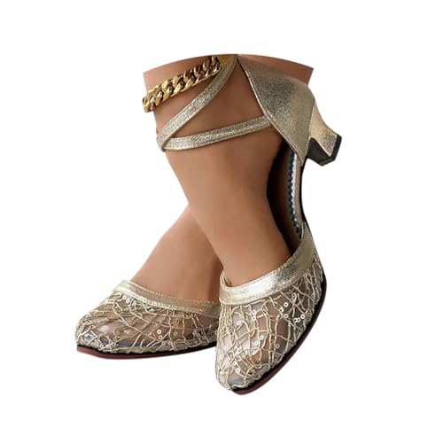 Minetom Latein Tanzschuhe Für Damen Pailletten Professionelle Ballsaal Party Salsa Tanzübung Geschlossen Performance Schuhe Abend Pumps B Gold 3.5 cm 40 EU von Minetom