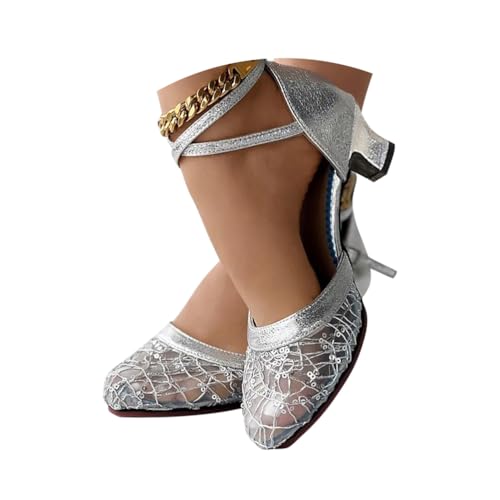 Minetom Latein Tanzschuhe Für Damen Pailletten Professionelle Ballsaal Party Salsa Tanzübung Geschlossen Performance Schuhe Abend Pumps B Silber 3.5 cm 37 EU von Minetom