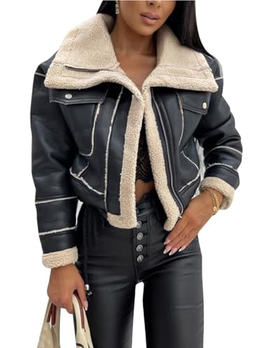 Minetom Lederjacke Damen Kurz Jacke Übergangsjacke Fleecejacke Kunstleder Boyfriend Moto Biker Jacke Langarm Herbst Winter Warm Kurze Mantel B Schwarz L Minetom Lederjacke Damen Kurz Jacke Übergangsjacke Fleecejacke Kunstleder Boyfriend Moto Biker Jacke Langarm Herbst Winter Warm Kurze Mantel B Schwarz L von Minetom