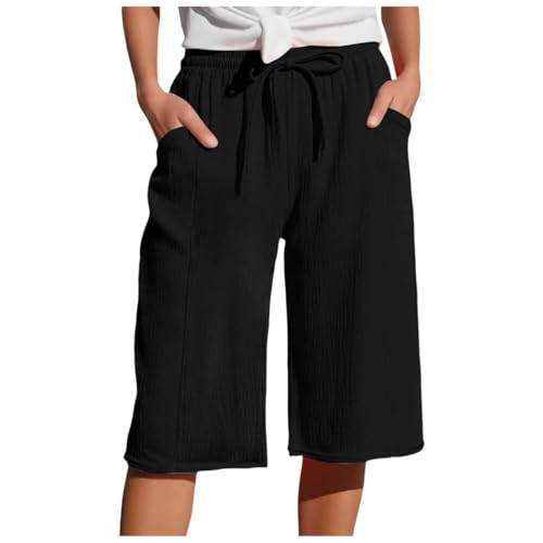 Minetom Leinenhose Damen 3/4 Musselin Hose Leicht Sommerhose Mit Taschen Kordelzug Causal Locker Caprihose Elastische Bequeme Stoffhose Sport Freizeit Strandhose B Schwarz XS Minetom Leinenhose Damen 3/4 Musselin Hose Leicht Sommerhose Mit Taschen Kordelzug Causal Locker Caprihose Elastische Bequeme Stoffhose Sport Freizeit Strandhose B Schwarz XS von Minetom