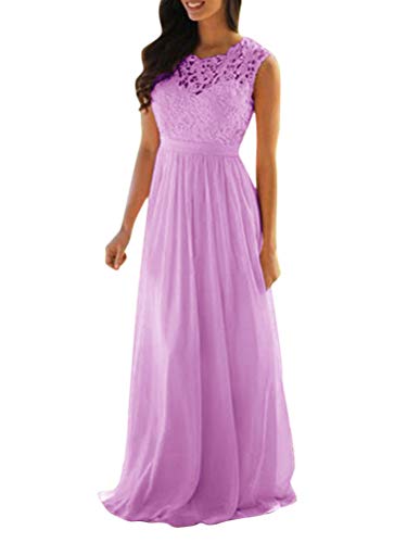 Minetom Lila Spitze Plissee Rückenfreies Ärmellos Elegant Maxikleid Abendkleid Ballkleid Für Hochzeitsgäste A Violett 38 von Minetom