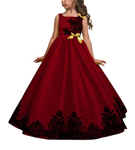 Minetom Mädchen Festzug Prinzessin Blume Kleid Kinder Prom Tüll Ballkleider Rot 170 von Minetom