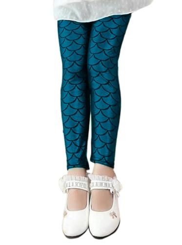 Minetom Mädchen Fischschuppe Leggings Hose Elastisch Tanzhose Sporthose Kinder Lange Hosen Druck Strumpfhose Freizeithose A Blau 120 von Minetom