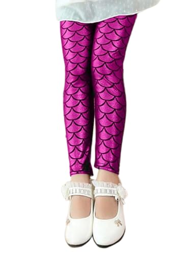 Minetom Mädchen Fischschuppe Leggings Hose Elastisch Tanzhose Sporthose Kinder Lange Hosen Druck Strumpfhose Freizeithose A Rose 120 von Minetom