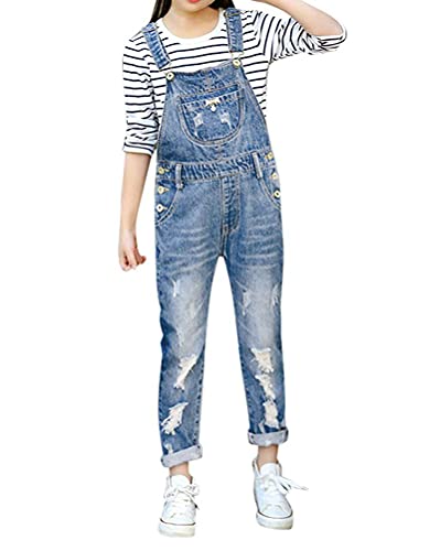 Minetom Mädchen Kinder Latzhose Freizeit Jumpsuit Lang Overall Jeans Mit Hosenträger Denim Hosen Jeanshose D Blau 110 von Minetom