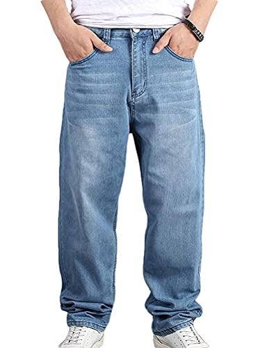 Minetom Männer Hip Hop Baggy Jeans Denim Street Tanzen Hosen Herren Jeanshose Gerade Loose Hose Z10 Blau L von Minetom