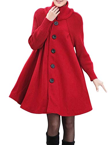 Minetom Mantel Damen Elegant Hoher Kragen Wollmantel Warm Jacke mit Knöpfen Vintage Locker Parka Outwear Trenchcoat Wintermantel Schlack Übergangsjacke Rot DE 36 von Minetom