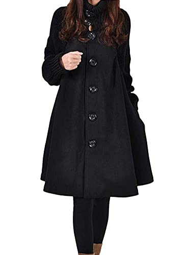 Minetom Mantel Damen Elegant Hoher Kragen Wollmantel Warm Jacke mit Knöpfen Vintage Locker Parka Outwear Trenchcoat Wintermantel Schlack Übergangsjacke Schwarz DE 40 von Minetom