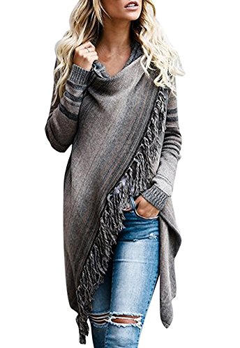 Minetom Mantel Damen Poncho Cape Mit Rollkragen Pullover Unregelmäßig Stricken Pullover Sweater Top Winter Strickpullover Gestrickt Umhang A Braun DE 42 von Minetom