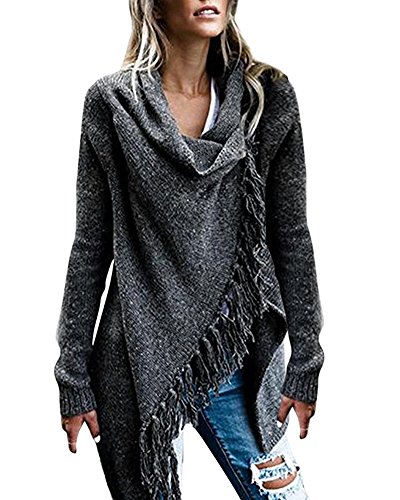 Minetom Mantel Damen Poncho Cape Mit Rollkragen Pullover Unregelmäßig Stricken Pullover Sweater Top Winter Strickpullover Gestrickt Umhang A Dunkelgrau DE 36 von Minetom