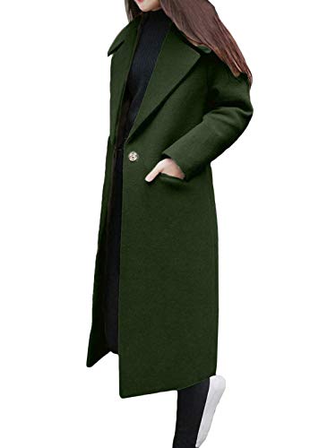 Minetom Mantel für Damen Lang Wollmantel Trenchcoat Elegant Warm Parka Jacke Blazermantel mit Reverskragen Taschen Wintermantel C Armeegrün 42 von Minetom