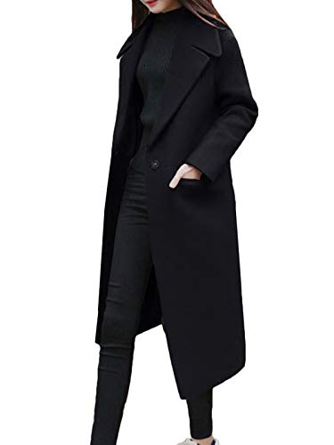 Minetom Mantel für Damen Lang Wollmantel Trenchcoat Elegant Warm Parka Jacke Blazermantel mit Reverskragen Taschen Wintermantel C Schwarz 38 von Minetom