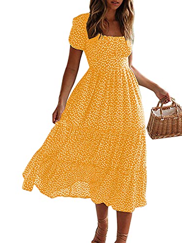 Minetom Maxikleider Damen Sommerkleid Casual Loose Ärmellos V Ausschnitt Strandkleid Boho Kleider Böhmen Drucken A-Linie Lang Kleid Partykleid I Gelb M von Minetom