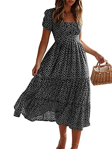 Minetom Maxikleider Damen Sommerkleid Casual Loose Ärmellos V Ausschnitt Strandkleid Boho Kleider Böhmen Drucken A-Linie Lang Kleid Partykleid I Schwarz M von Minetom