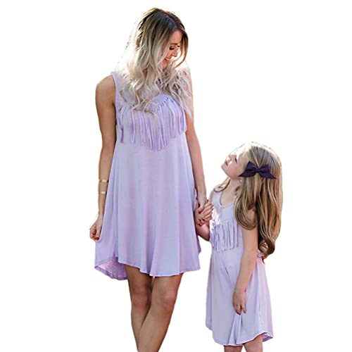 Minetom Mütter Und Tochter Familie Collocation Kleidung Boho Ärmellose Kleider Weste A Linie Hohe Taille Farbe Rock Strandkleid B Violett S von Minetom