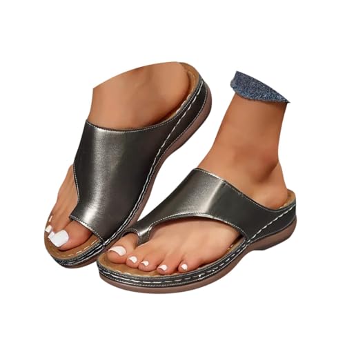 Minetom Orthopädische Sandalen Damen Zehentrenner Sandaletten Bequem Flip Flops Flache Pantoletten Lässige Offene Sommerschuhe Hausschuhe A Grau 36 EU von Minetom