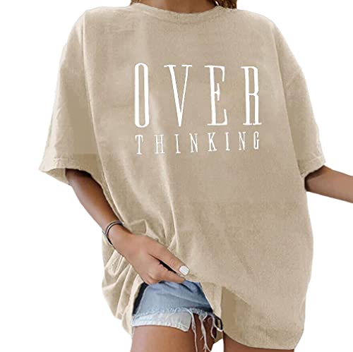 Minetom Oversize T-Shirt Damen Elegante Rundhals Kurzarm Tops Lässig Lose Sommer Oberteile Mode Vintage Drucken Bluse Streetwear Lang Pullover Sweatshirt Teenager Mädchen Tunika Tops B Aprikose S von Minetom