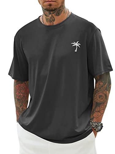 Minetom Oversized Tshirt Herren Rundhals Kurzarm Lose Sommer Oberteile Mode T-Shirt mit Grafik Kreativen Buchstaben Vintage Drucken Streetwear Sport Casual Lang Tops C Grau L von Minetom