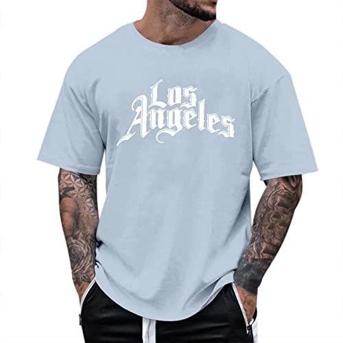 Minetom Oversized Tshirt Herren Rundhals Kurzarm Lose Sommer Oberteile Mode T-Shirt mit Los Angeles California Grafik Vintage Drucken Streetwear Sport Casual Lang Tops B Blau M von Minetom