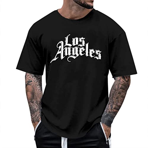 Minetom Oversized Tshirt Herren Rundhals Kurzarm Lose Sommer Oberteile Mode T-Shirt mit Los Angeles California Grafik Vintage Drucken Streetwear Sport Casual Lang Tops B Schwarz XXL von Minetom