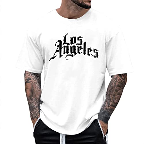 Minetom Oversized Tshirt Herren Rundhals Kurzarm Lose Sommer Oberteile Mode T-Shirt mit Los Angeles California Grafik Vintage Drucken Streetwear Sport Casual Lang Tops B Weiß L von Minetom