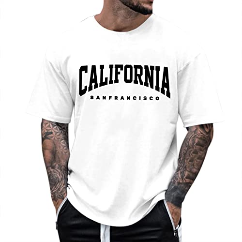 Minetom Oversized Tshirt Herren Rundhals Kurzarm Lose Sommer Oberteile Mode T-Shirt mit Los Angeles California Grafik Vintage Drucken Streetwear Sport Casual Lang Tops D Weiß L von Minetom