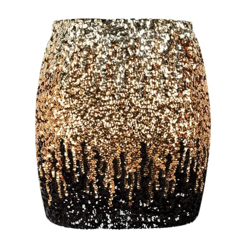 Minetom Pailettenrock Für Damen Glitzer Rock Kurz Pailletten Hüftumhüllender Sexy Mini Skirt Hüftrock Hohe Taille Party Rave Outfit A2 Gold L von Minetom