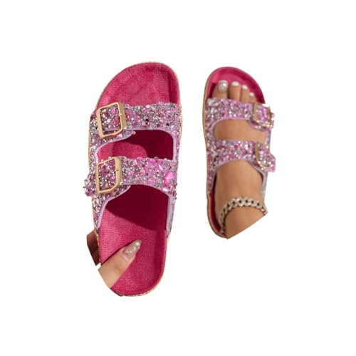 Minetom Pantoletten Damen Glitzer Clogs Pailletten Sandalen Hausschuhe Mit Korkfußbett Modische Offenem Sommerschuhe Strand Slipper A Rosa 36 EU von Minetom