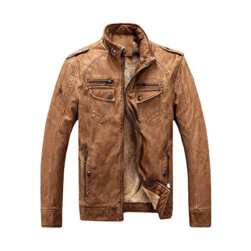 Minetom Pilotenjacke Herren Lederjacke Gefütterter Winterjacke Aus Kunstleder Mit Kunstpelzfutter, Männer Winter Warme Jacke Vintage Bikerjacke Braun XL von Minetom