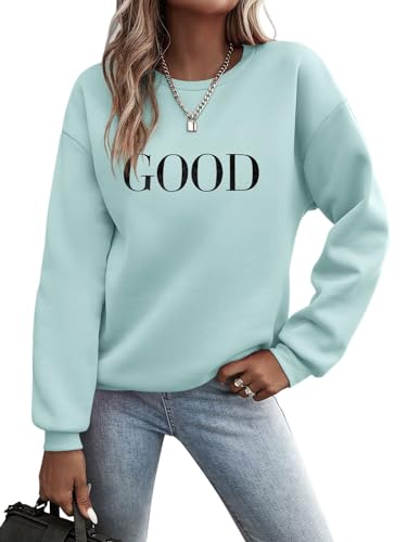 Minetom Pullover Damen Herbst Sweatshirt Briefe Drucken Langarm Rundhals Pulli Locker Casual Oberteil Sport Streetwear Sweatshirt ohne Kapuze Herbst Winter Outfit Frauen A Hellgrün L von Minetom