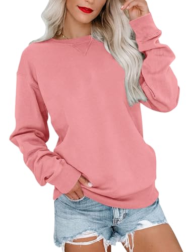 Minetom Pullover Damen Herbst Sweatshirt Langarmshirt Rundhals Elegant Pulli Casual Oberteile Winter Sweatshirts ohne Kapuze Frauen A Rosa S von Minetom