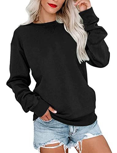 Minetom Pullover Damen Herbst Sweatshirt Langarmshirt Rundhals Elegant Pulli Casual Oberteile Winter Sweatshirts ohne Kapuze Frauen A Schwarz XS von Minetom