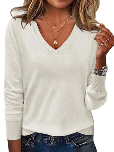 Minetom Pullover Damen Langarm V Ausschnitt Strickpullover Herbst Winter Casual Elegant Pulli Warm Oberteile Sweater A Beige M Minetom Pullover Damen Langarm V Ausschnitt Strickpullover Herbst Winter Casual Elegant Pulli Warm Oberteile Sweater A Beige M von Minetom