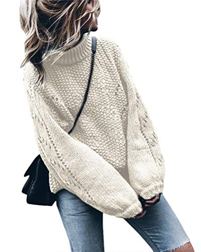 Minetom Pullover Damen Rollkragenpullover Strickpullover Lässiges Stricken Pulli Gestrickt Winter Sweatshirt Oberteile Elegant Oberteil Beige M von Minetom