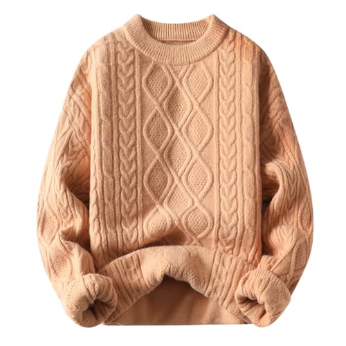 Minetom Pullover Damen Strickpullover Oversize Rundhals Zopfstrickpullover Knit Langarm Jumper Sweater Klassischer Lose Vintage Pullover B Khaki 3XL von Minetom