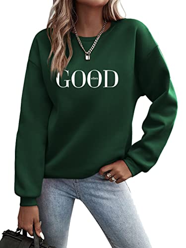 Minetom Pullover Damen Sweatshirt Briefe Drucken Langarm Rundhals Pulli Herbst Winter Frauen Buchstaben Druck Locker Casual Oberteil Sport Streetwear Sweatshirts ohne Kapuze Bluse Tops A Armeegrün XXL von Minetom