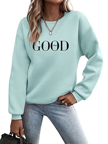 Minetom Pullover Damen Sweatshirt Briefe Drucken Langarm Rundhals Pulli Herbst Winter Frauen Buchstaben Druck Locker Casual Oberteil Sport Streetwear Sweatshirts ohne Kapuze Bluse Tops A Hellgrün XXL von Minetom