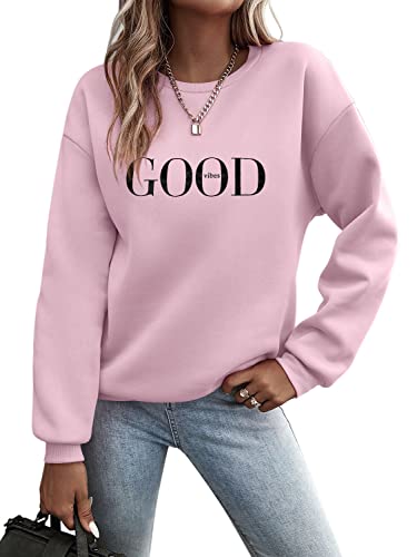 Minetom Pullover Damen Sweatshirt Briefe Drucken Langarm Rundhals Pulli Herbst Winter Frauen Buchstaben Druck Locker Casual Oberteil Sport Streetwear Sweatshirts ohne Kapuze Bluse Tops A Rosa L z von Minetom