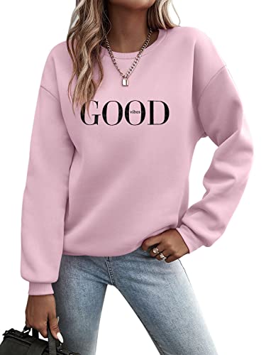 Minetom Pullover Damen Sweatshirt Briefe Drucken Langarm Rundhals Pulli Herbst Winter Frauen Buchstaben Druck Locker Casual Oberteil Sport Streetwear Sweatshirts ohne Kapuze Bluse Tops A Rosa M von Minetom